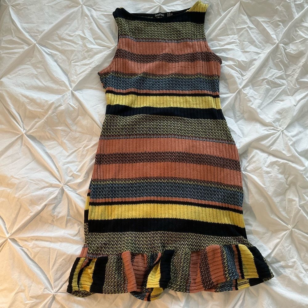 SOLD- Striped Boohoo Dress Ruffle Trim